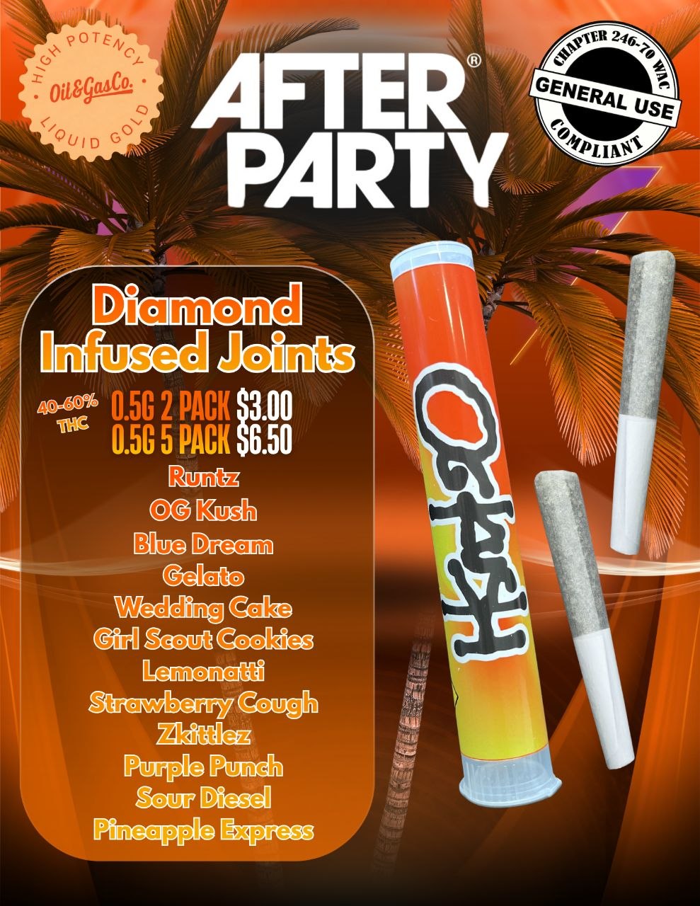 After Party Diamond Infused Joints Washington menu